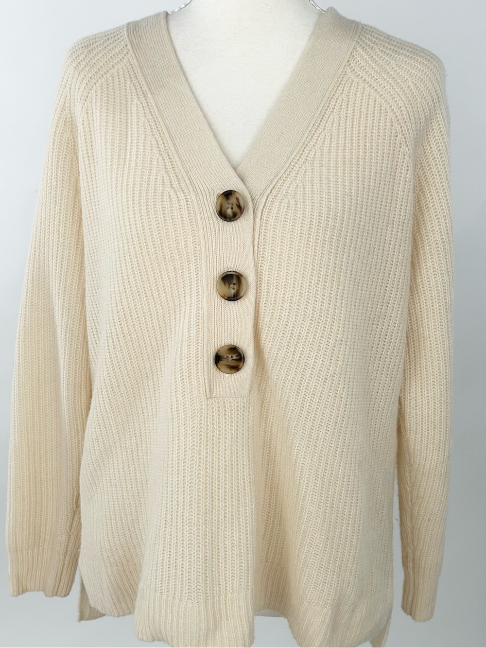 Madewell Lyle Rib Henley Sweater XS Cream Merino Wool Blend Button Pullover